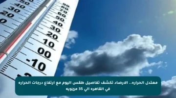 معتدل الحرارة.. الأرصاد تكشف تفاصيل طقس اليوم مع ارتفاع درجات الحرارة في القاهرة إلى 35 مئوية